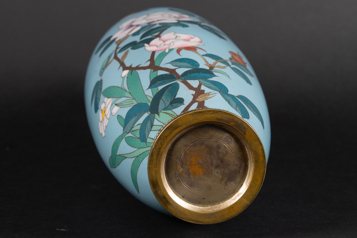 Vase With Roses, Cloisonné, Japan, Meiji / Taisho Period, Early 20th Century-photo-8