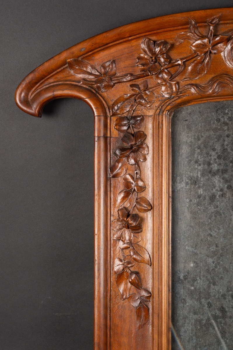 Carved Walnut Mirror, Lyon, Cl. Marotte, Art Nouveau, Circa 1900-photo-2
