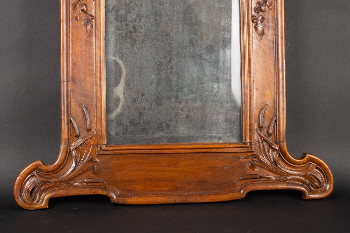 Carved Walnut Mirror, Lyon, Cl. Marotte, Art Nouveau, Circa 1900-photo-4