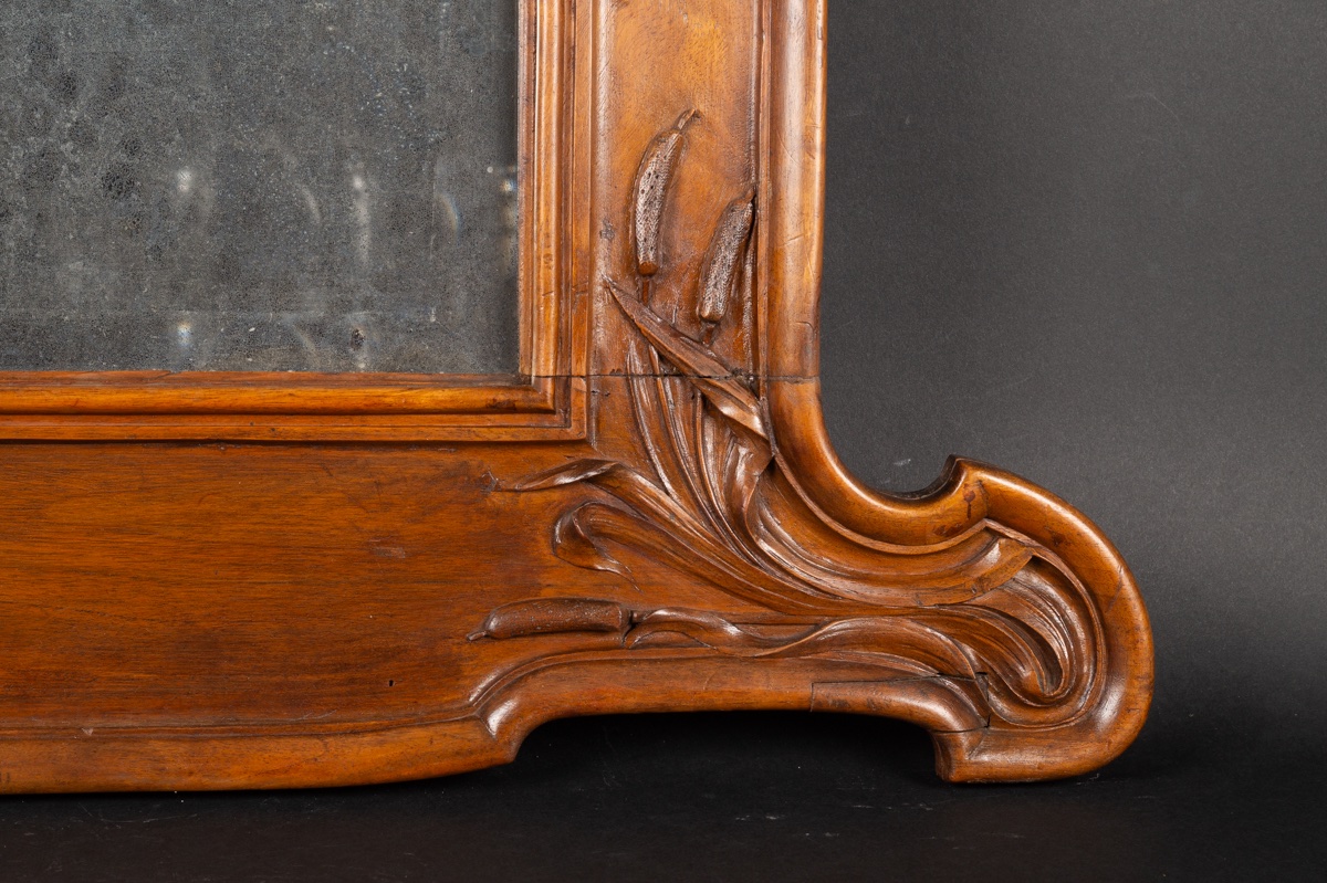 Carved Walnut Mirror, Lyon, Cl. Marotte, Art Nouveau, Circa 1900-photo-5