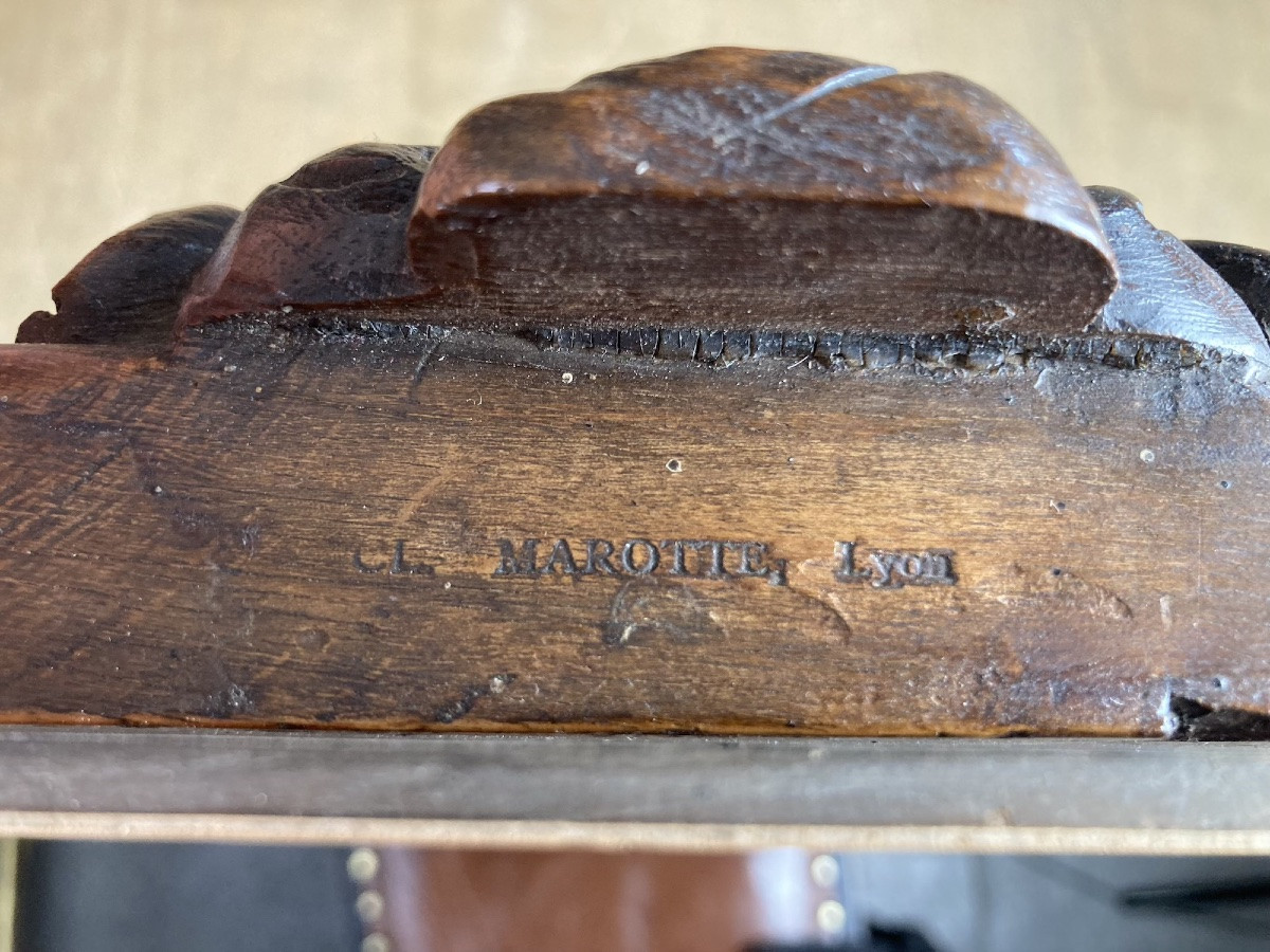 Carved Walnut Mirror, Lyon, Cl. Marotte, Art Nouveau, Circa 1900-photo-8