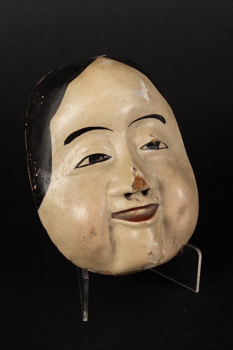 Polychrome Okame Mask, Japan, 19th-20th Centuries-photo-3