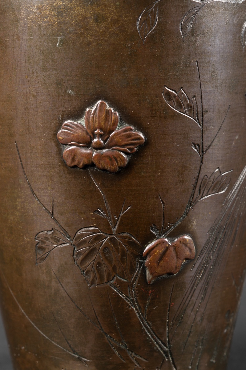 Vase avec oiseaux et fleurs, bronze, Japon, époque Meiji (1868-1912). -photo-4