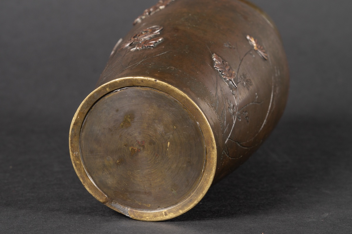 Vase avec oiseaux et fleurs, bronze, Japon, époque Meiji (1868-1912). -photo-8