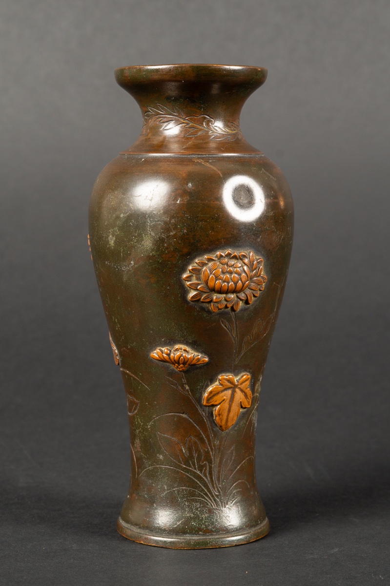 Vase avec libellule, bronze et cuivre, Japon, ère Meiji (1868-1912).  -photo-3