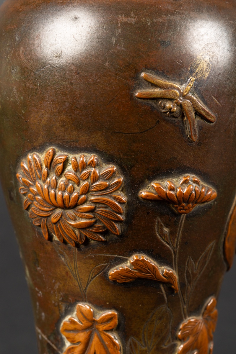 Vase avec libellule, bronze et cuivre, Japon, ère Meiji (1868-1912).  -photo-2
