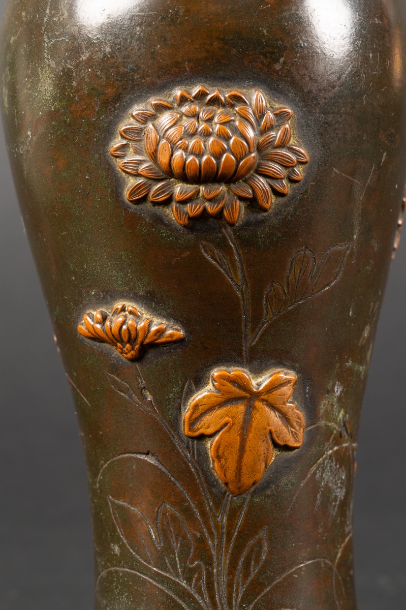 Vase avec libellule, bronze et cuivre, Japon, ère Meiji (1868-1912).  -photo-4