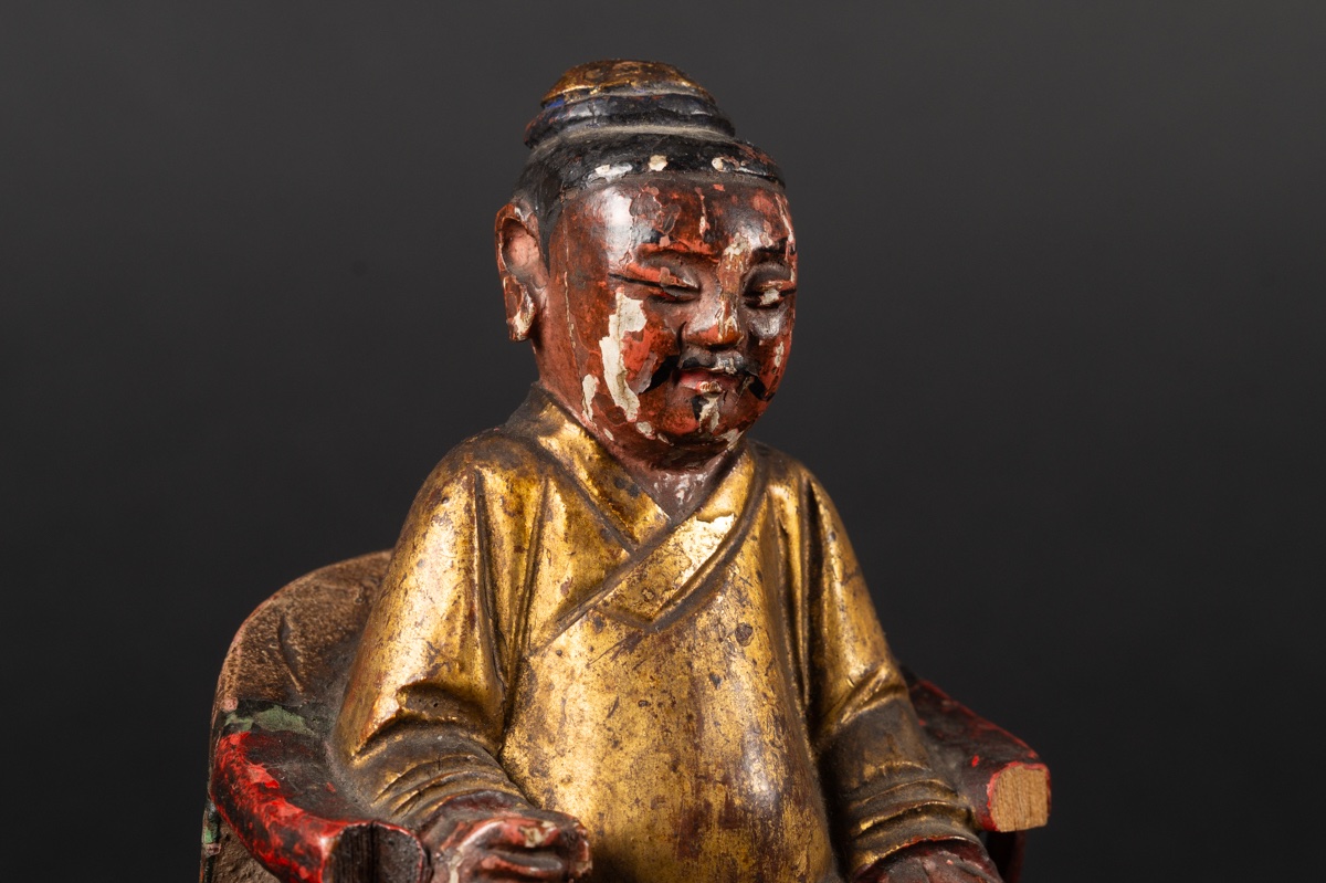 Sage On A Throne, Gilded Wood, China, Qing Dynasty, 19th Century.  -photo-4