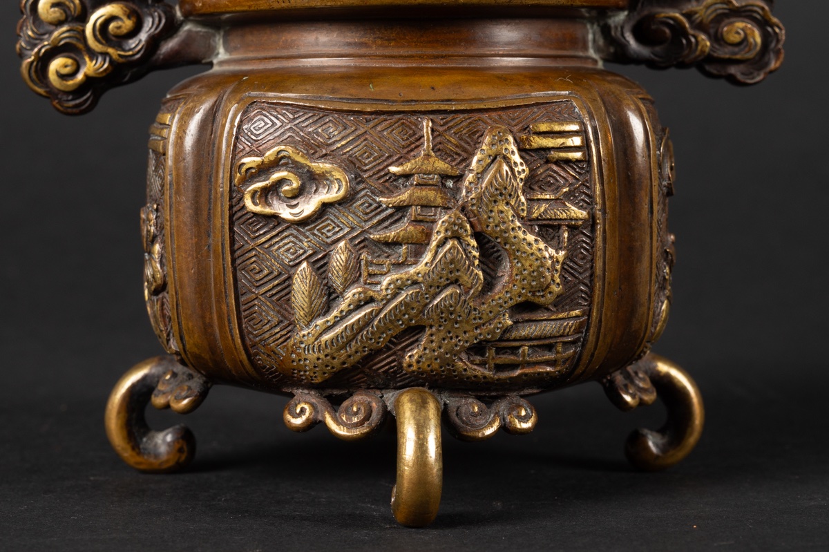 Brûle-parfum avec chien Foo, signature Xuande, Chine, dynastie Qing, XIXe siècle.  -photo-2