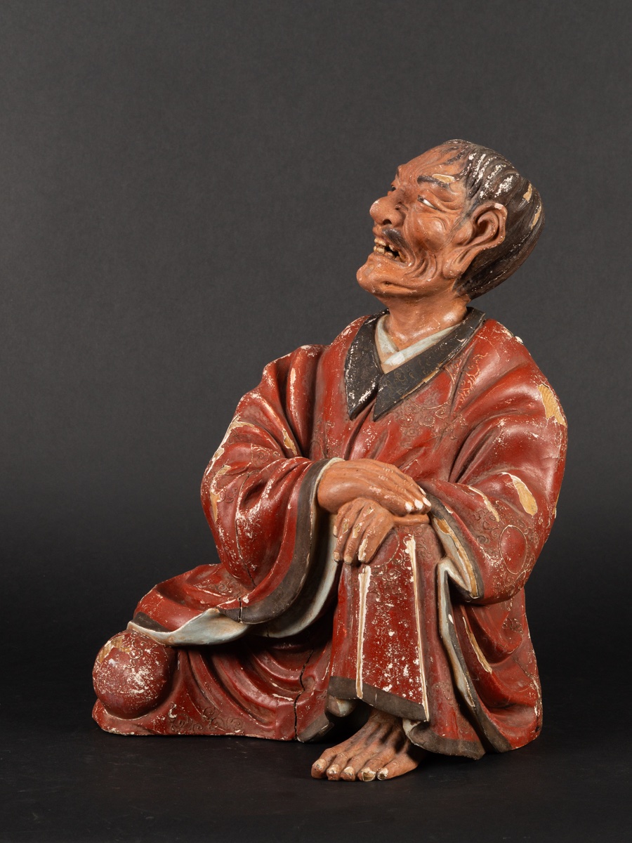 Moine bouddhiste ? bois polychrome, Japon, période Edo - Meiji, XIXe siècle. -photo-3