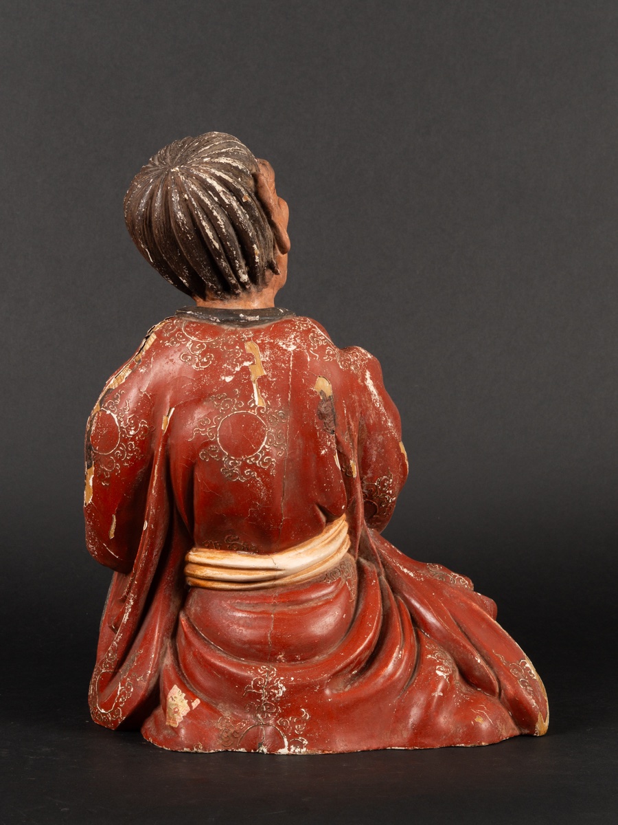 Moine bouddhiste ? bois polychrome, Japon, période Edo - Meiji, XIXe siècle. -photo-4