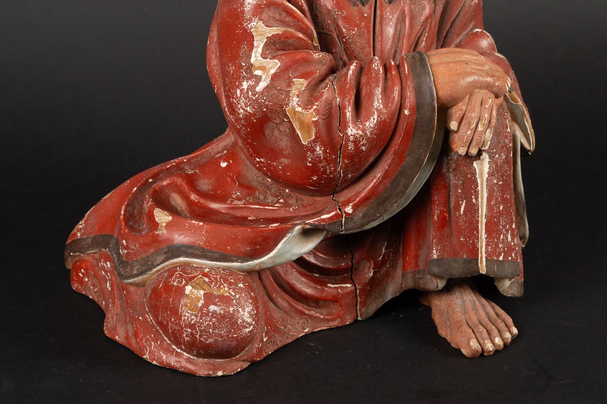 Moine bouddhiste ? bois polychrome, Japon, période Edo - Meiji, XIXe siècle. -photo-2