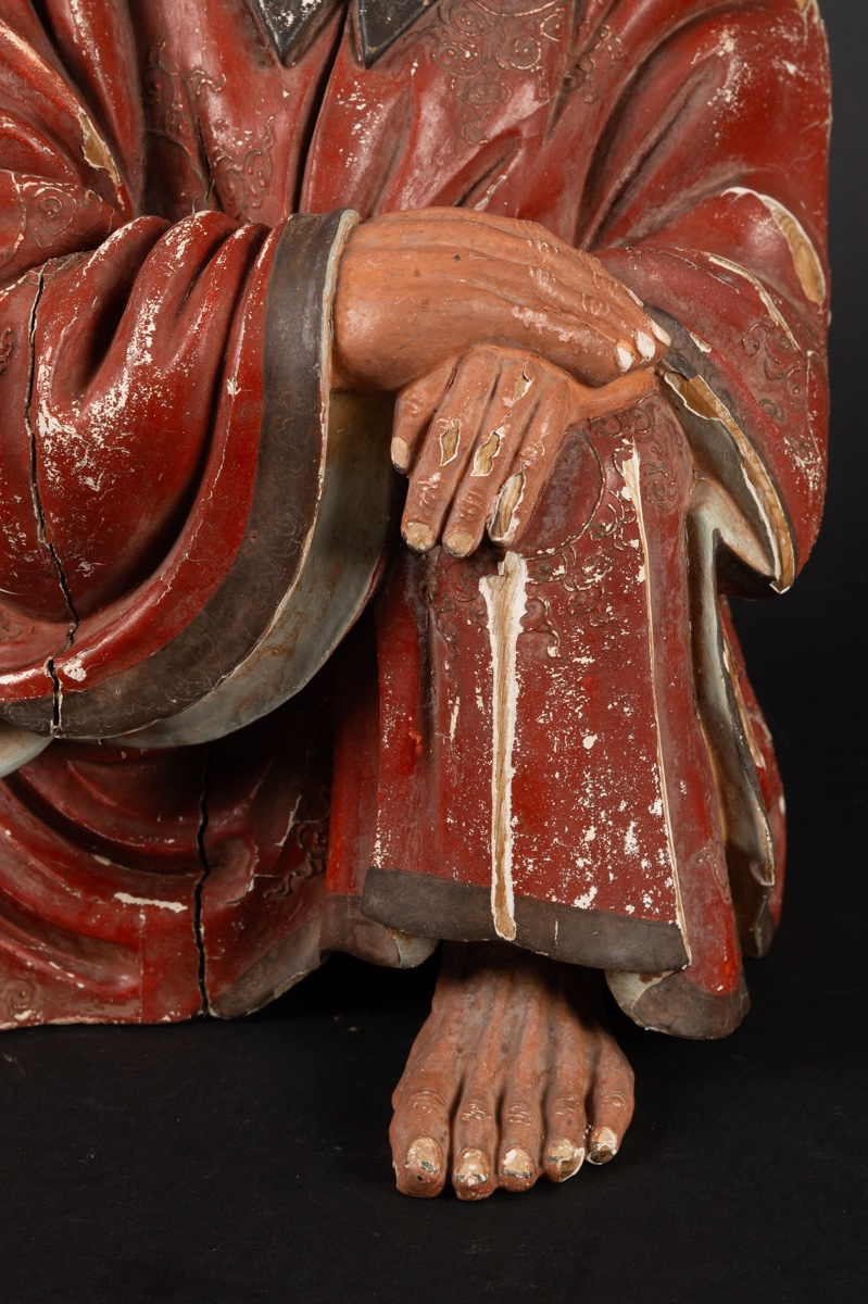 Moine bouddhiste ? bois polychrome, Japon, période Edo - Meiji, XIXe siècle. -photo-4