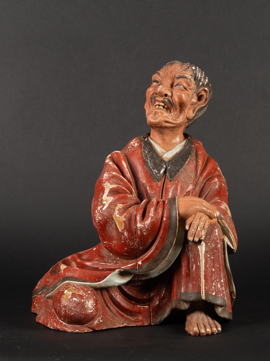 Moine bouddhiste ? bois polychrome, Japon, période Edo - Meiji, XIXe siècle. 