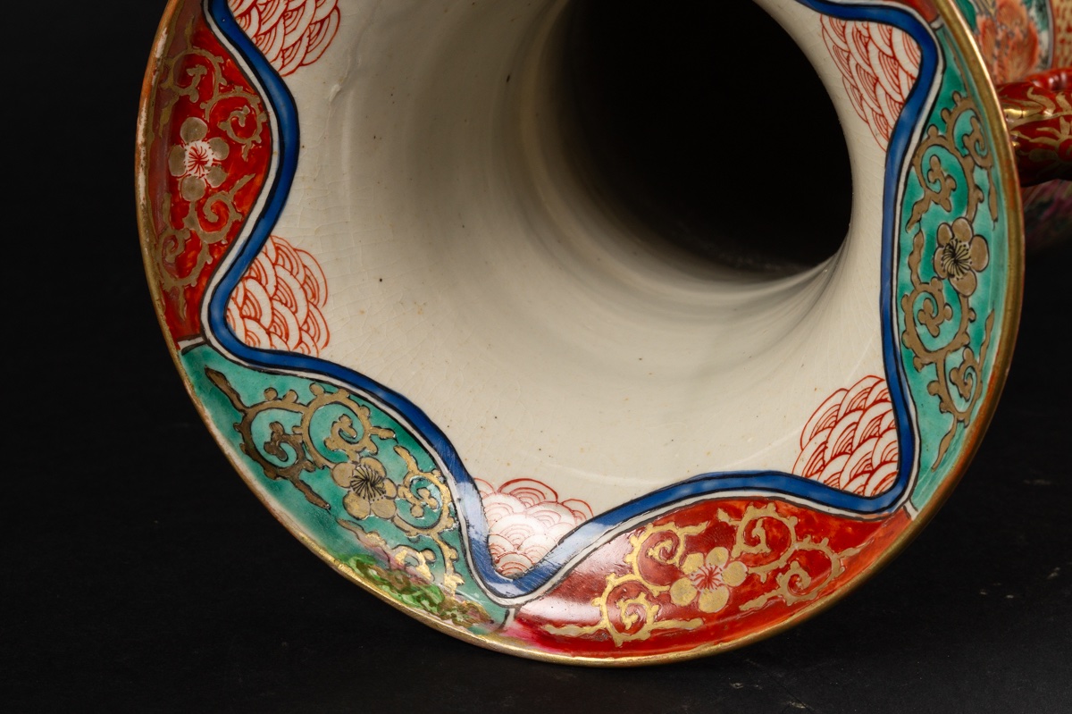 Vase With Hen And Rooster, Signed, Kutani, Japan, Meiji Period (1868-1912).  -photo-7
