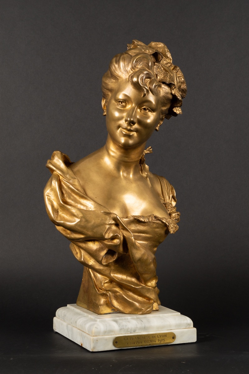Buste de femme, Henri Allouard (1844 - 1929), bronze doré, France, début du XXe siècle.-photo-2