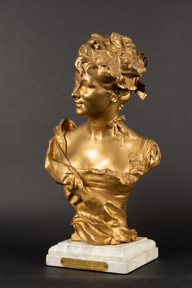 Buste de femme, Henri Allouard (1844 - 1929), bronze doré, France, début du XXe siècle.-photo-3
