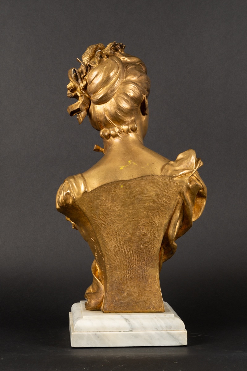 Buste de femme, Henri Allouard (1844 - 1929), bronze doré, France, début du XXe siècle.-photo-4