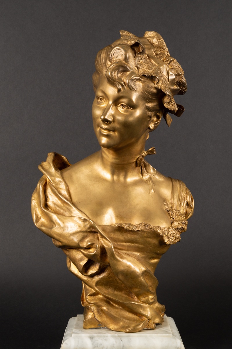Buste de femme, Henri Allouard (1844 - 1929), bronze doré, France, début du XXe siècle.-photo-1
