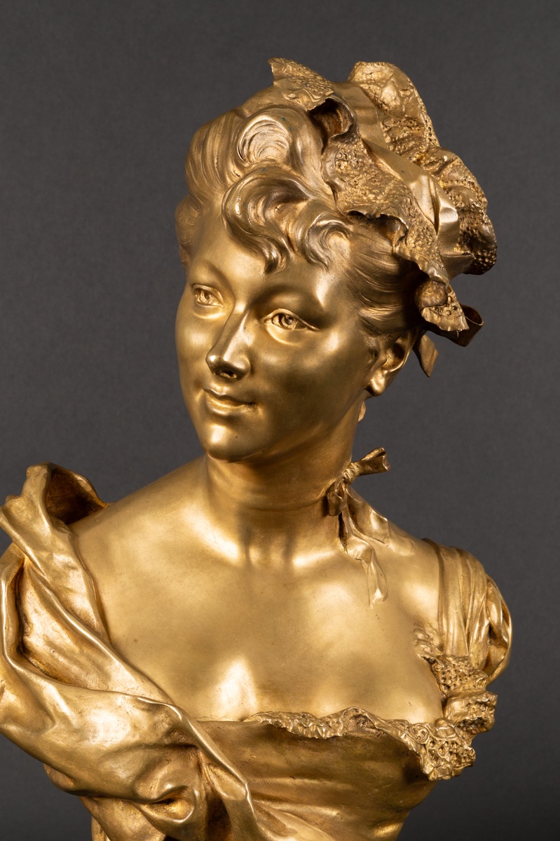 Buste de femme, Henri Allouard (1844 - 1929), bronze doré, France, début du XXe siècle.-photo-2