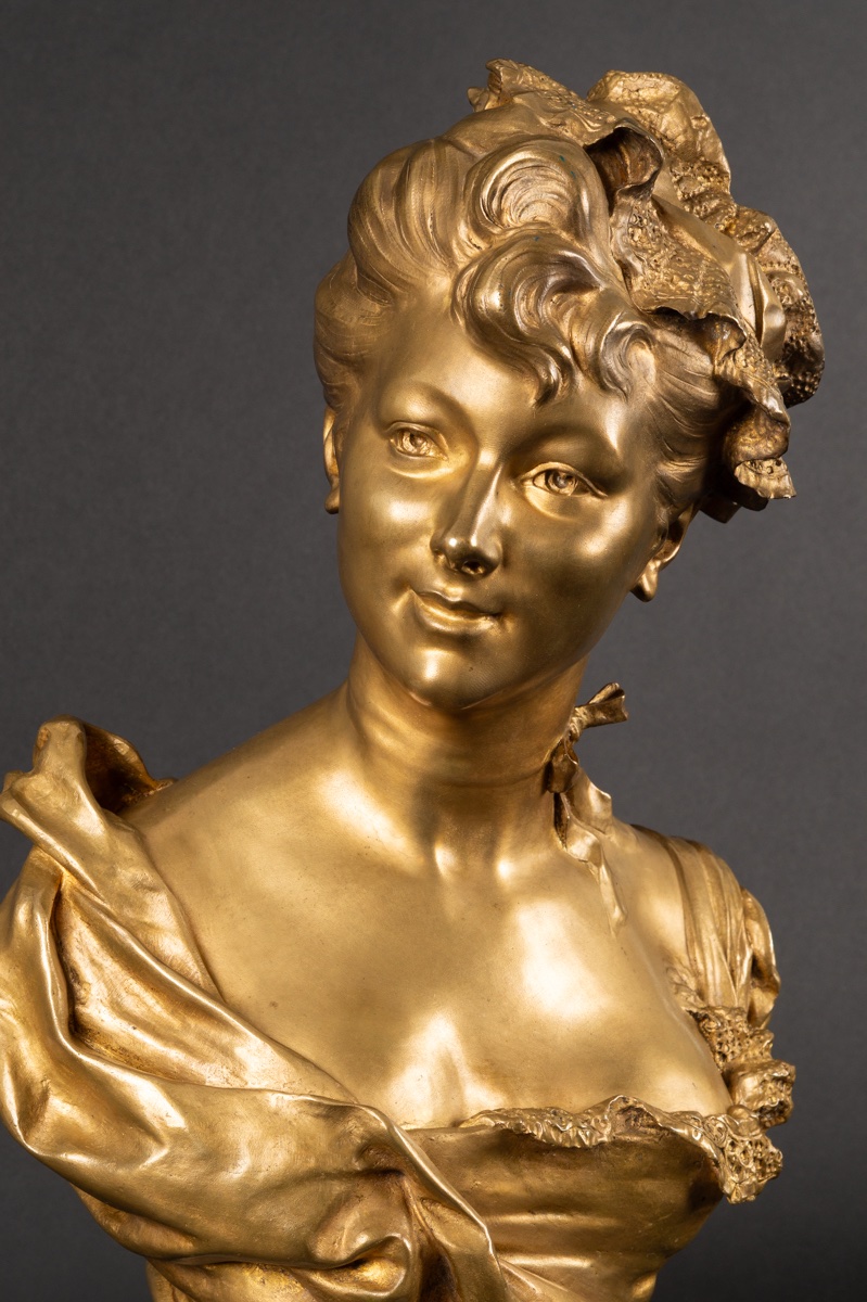 Buste de femme, Henri Allouard (1844 - 1929), bronze doré, France, début du XXe siècle.-photo-3