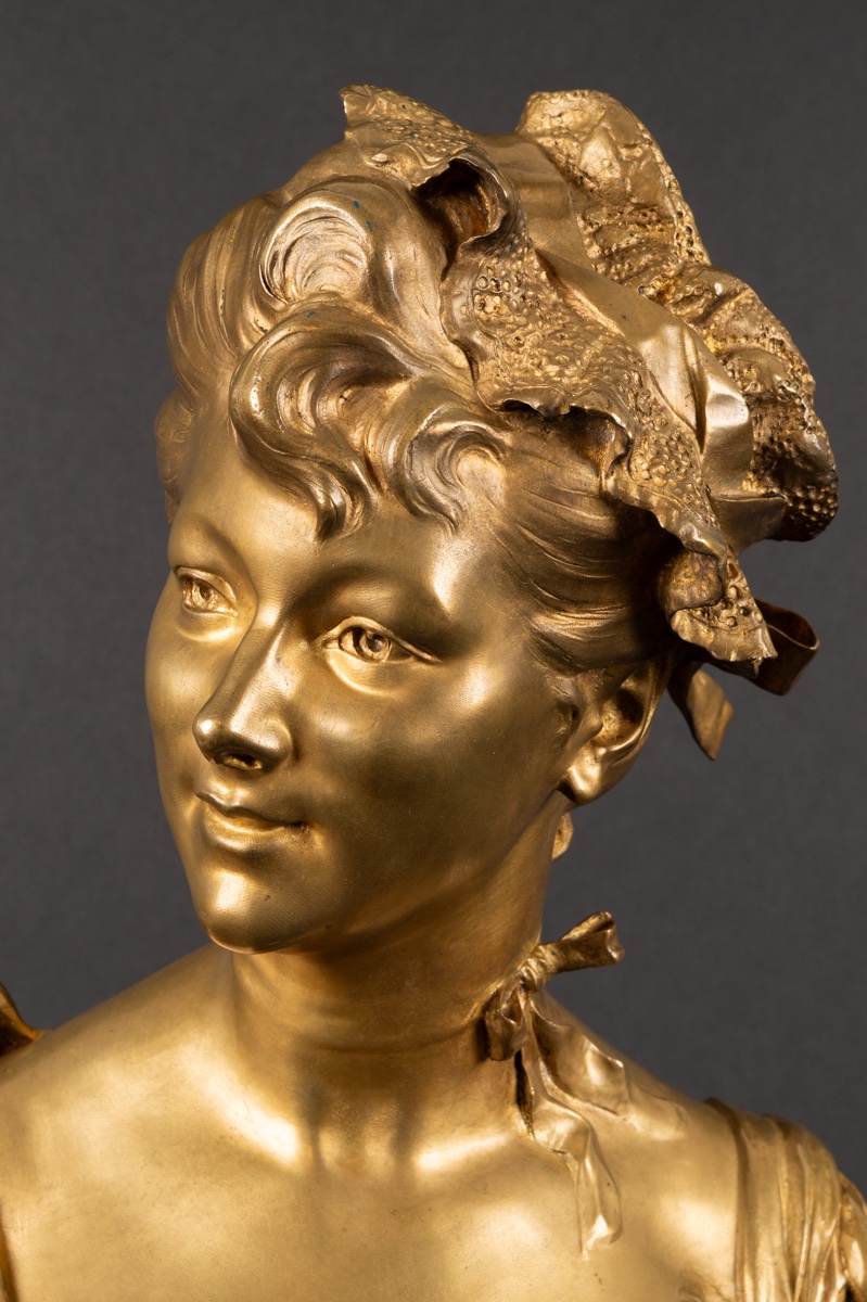 Buste de femme, Henri Allouard (1844 - 1929), bronze doré, France, début du XXe siècle.-photo-5