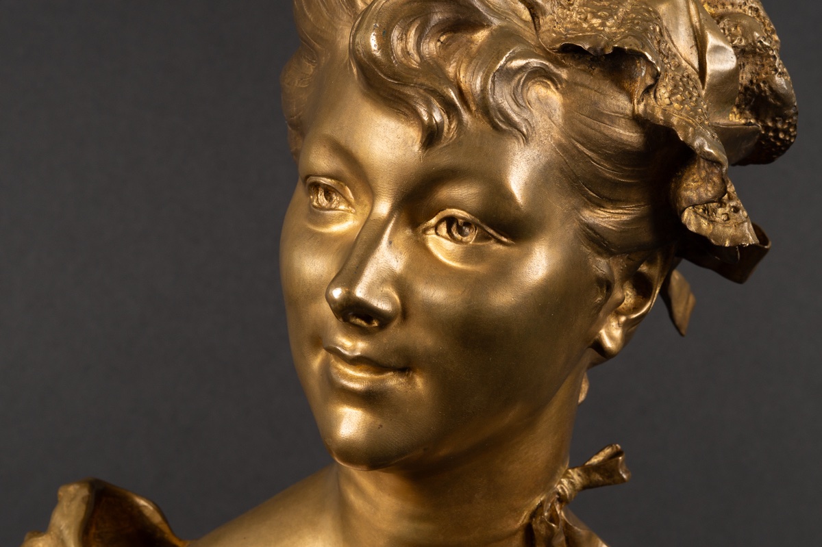 Buste de femme, Henri Allouard (1844 - 1929), bronze doré, France, début du XXe siècle.-photo-6