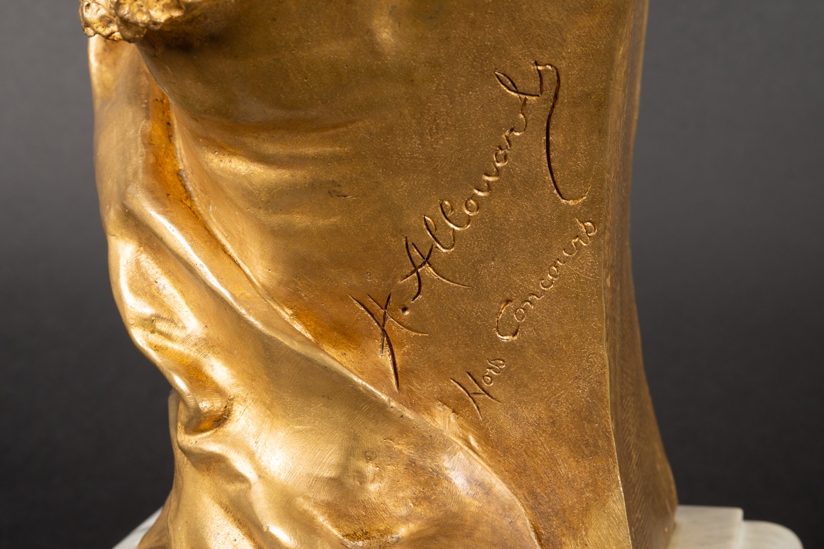Buste de femme, Henri Allouard (1844 - 1929), bronze doré, France, début du XXe siècle.-photo-8
