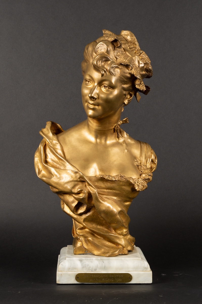 Buste de femme, Henri Allouard (1844 - 1929), bronze doré, France, début du XXe siècle.