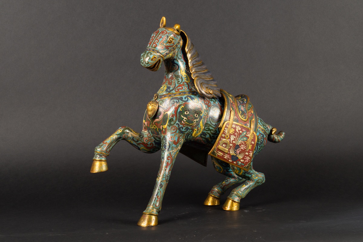 Grand cheval en cloisonné, Chine, début du XXe siècle. -photo-2