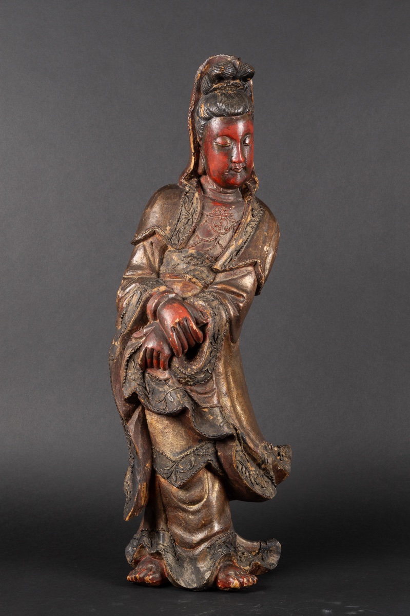 Guanyin, bois polychrome, Chine, dynastie Qing (1644-1912).  -photo-2