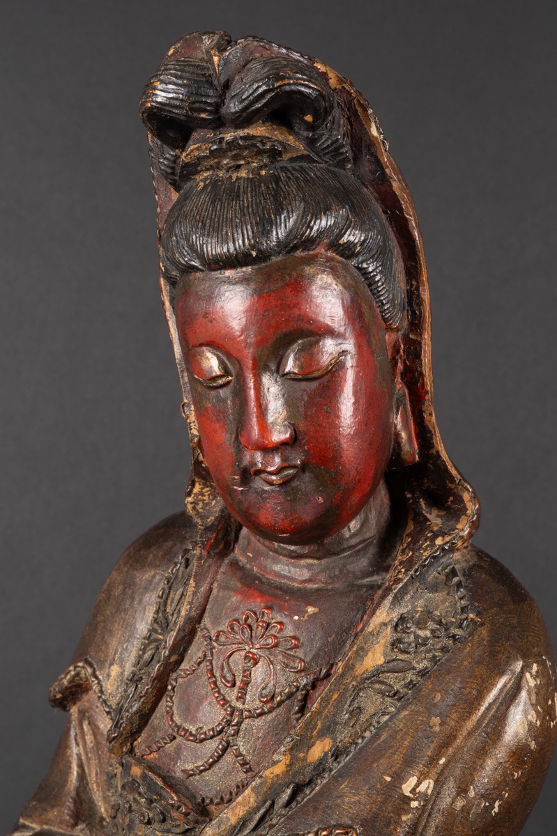 Guanyin, bois polychrome, Chine, dynastie Qing (1644-1912).  -photo-3