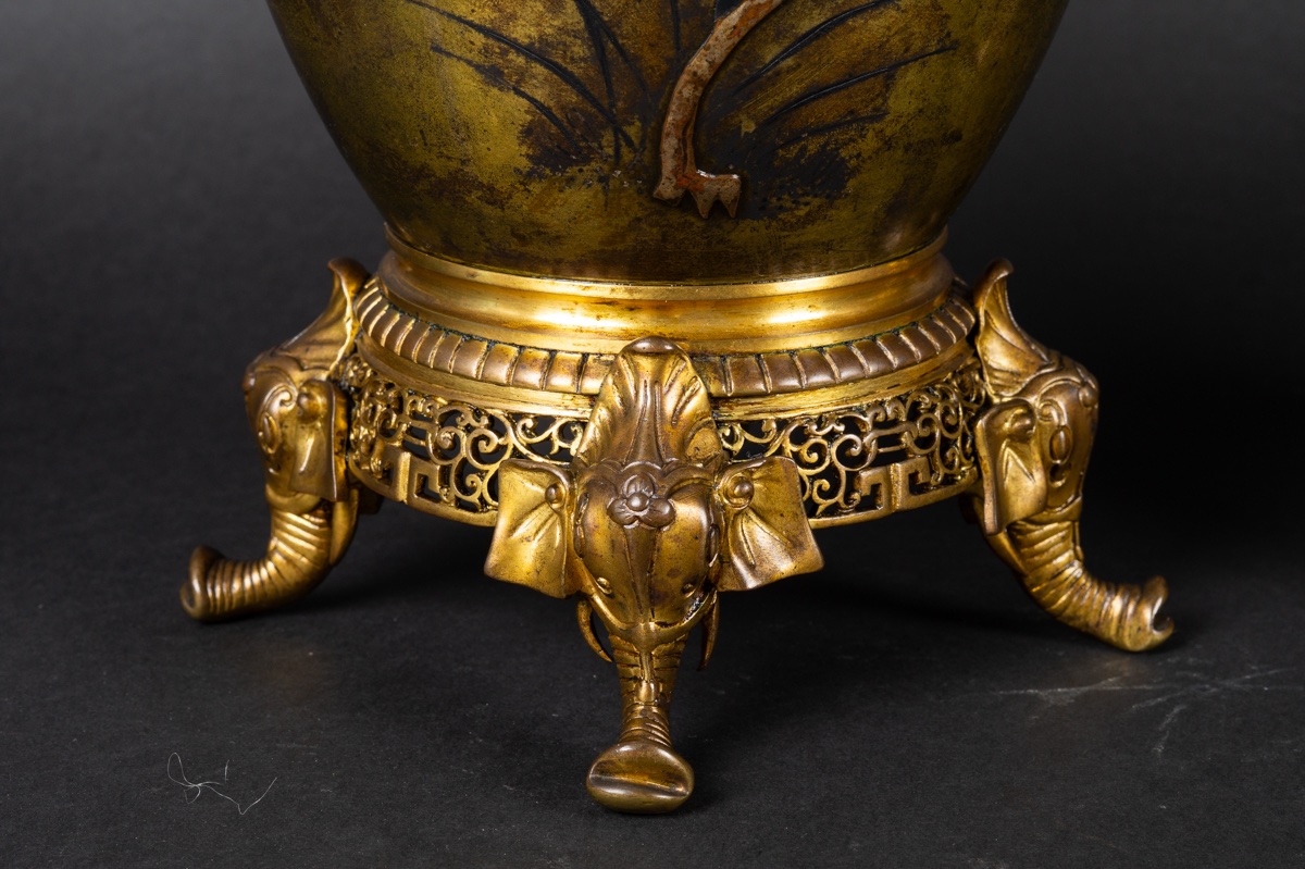 Paire de lampes en bronze incrusté, Susse Frères, Japon, France, 2e moitié du XIXe siècle.  -photo-2