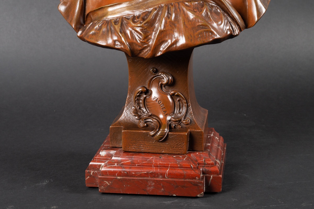 Buste de dame au chapeau, Émile Pinedo (1840-1916), bronze, France, fin du XIXe siècle   -photo-6