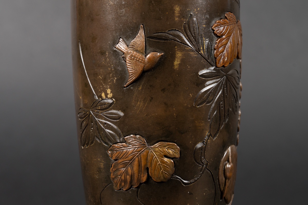 Paire de petits vases avec des hérons, bronze, Japon, ère Meiji (1868-1912).  -photo-7