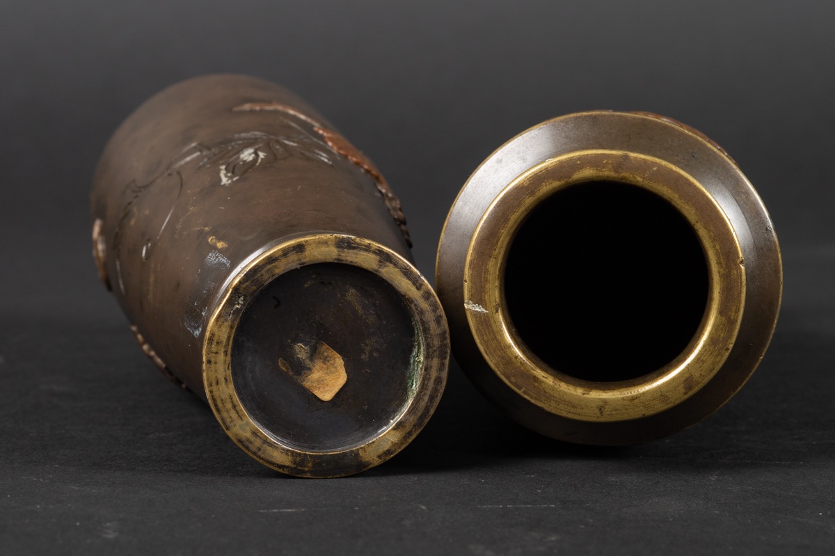 Paire de petits vases avec des hérons, bronze, Japon, ère Meiji (1868-1912).  -photo-8