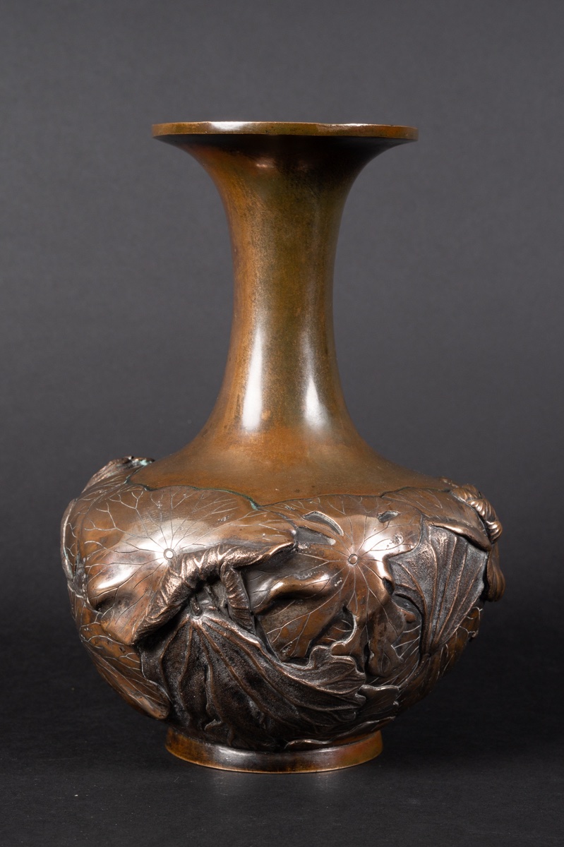Vase With Lotus Flowers, Bizan, Silver-plated Bronze, Japan, Meiji Era (1868–1912). -photo-4