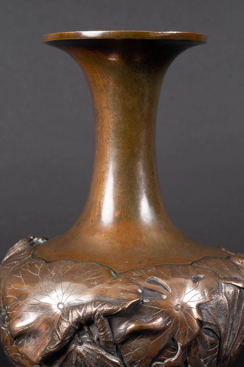 Vase With Lotus Flowers, Bizan, Silver-plated Bronze, Japan, Meiji Era (1868–1912). -photo-2