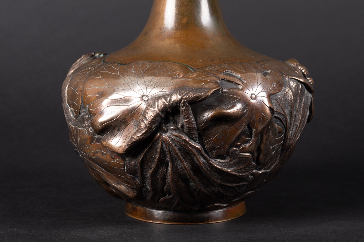 Vase With Lotus Flowers, Bizan, Silver-plated Bronze, Japan, Meiji Era (1868–1912). -photo-3
