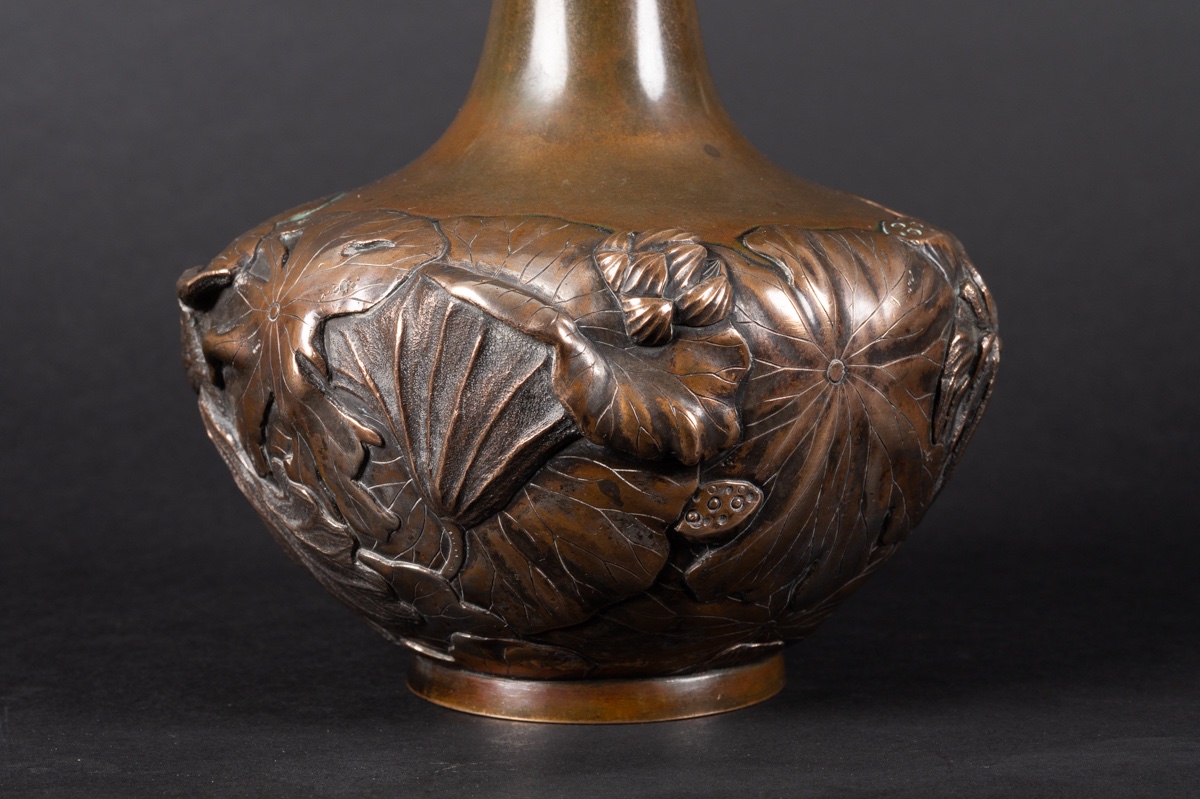 Vase With Lotus Flowers, Bizan, Silver-plated Bronze, Japan, Meiji Era (1868–1912). -photo-4