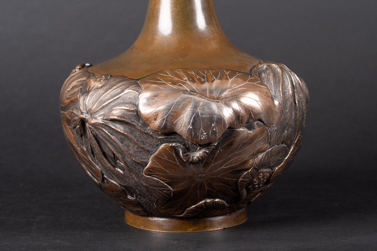 Vase With Lotus Flowers, Bizan, Silver-plated Bronze, Japan, Meiji Era (1868–1912). -photo-5