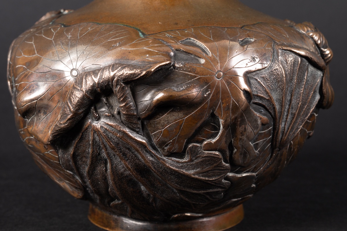 Vase With Lotus Flowers, Bizan, Silver-plated Bronze, Japan, Meiji Era (1868–1912). -photo-6