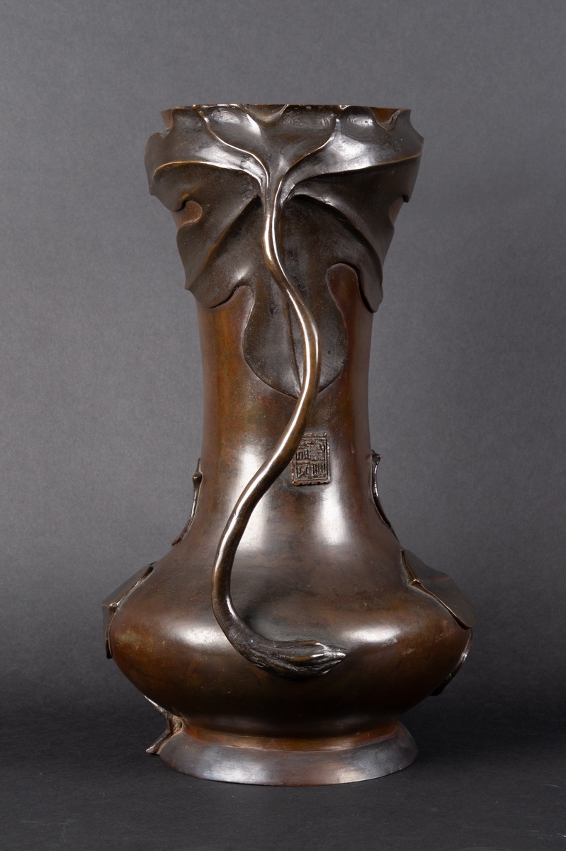 Grand vase, bronze, signé, Japon, époque Meiji (1868-1912).-photo-3