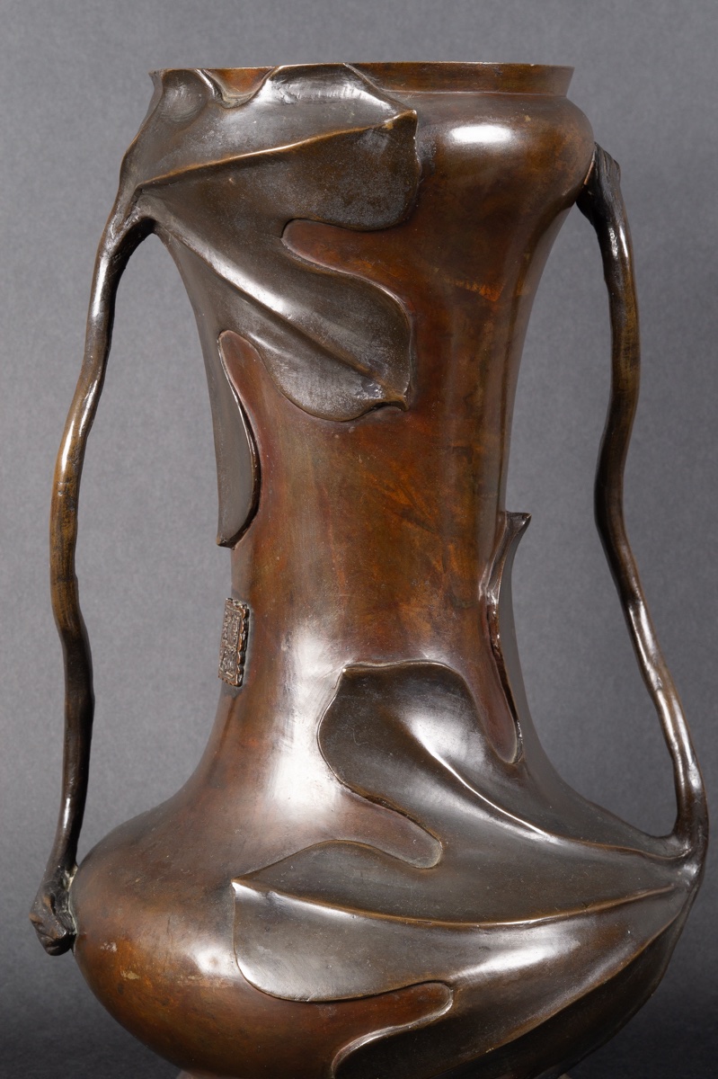 Grand vase, bronze, signé, Japon, époque Meiji (1868-1912).-photo-4