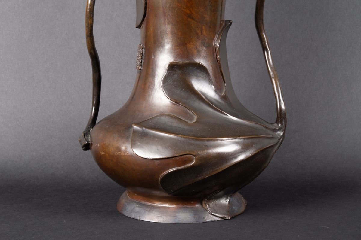 Grand vase, bronze, signé, Japon, époque Meiji (1868-1912).-photo-3