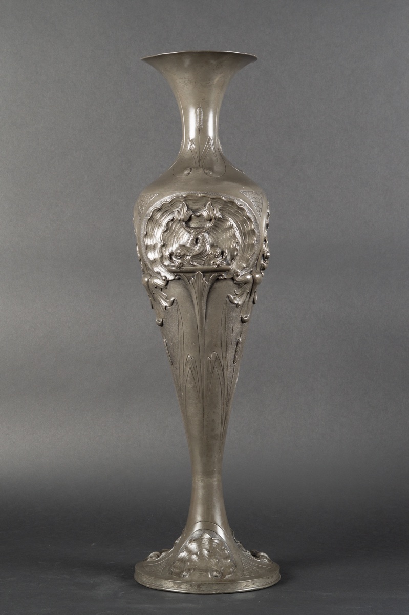 Grand vase, Art nouveau, étain, André Villien, Paris, début du XXe siècle. -photo-3