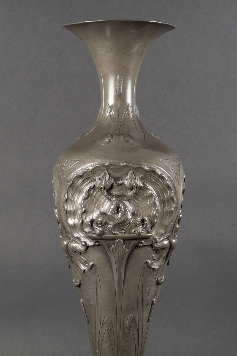 Grand vase, Art nouveau, étain, André Villien, Paris, début du XXe siècle. -photo-4