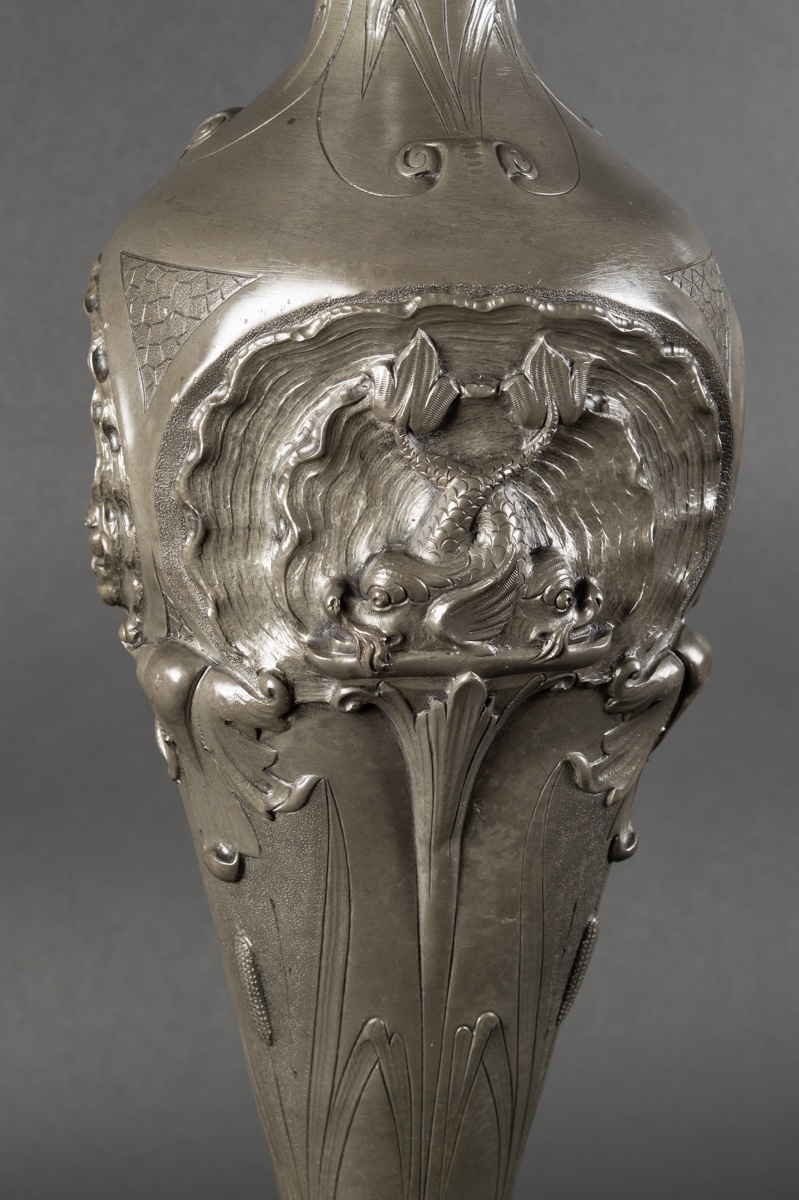 Grand vase, Art nouveau, étain, André Villien, Paris, début du XXe siècle. -photo-2