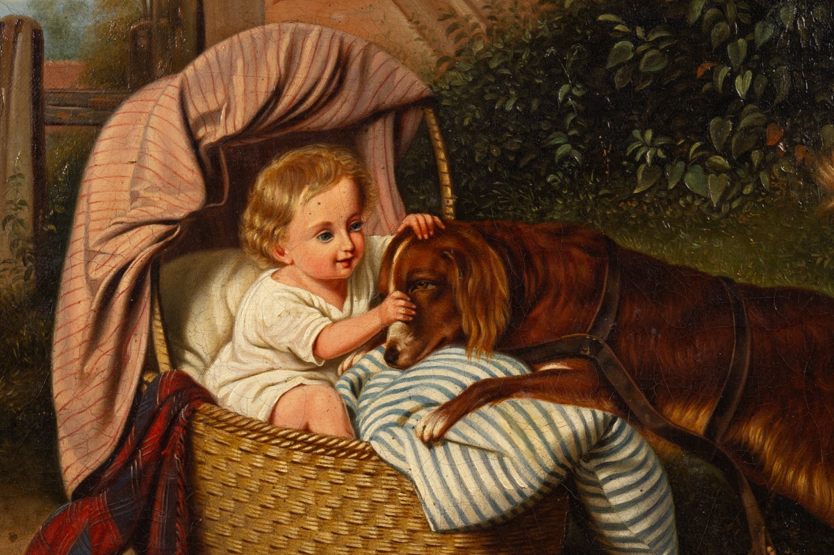 Child In A Pram With A Dog, Monogram B. V. K., 1843, Germany, Biedermeier Period.   -photo-4