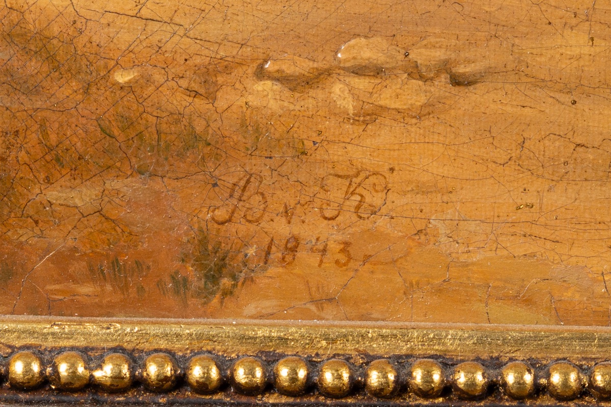 Child In A Pram With A Dog, Monogram B. V. K., 1843, Germany, Biedermeier Period.   -photo-2